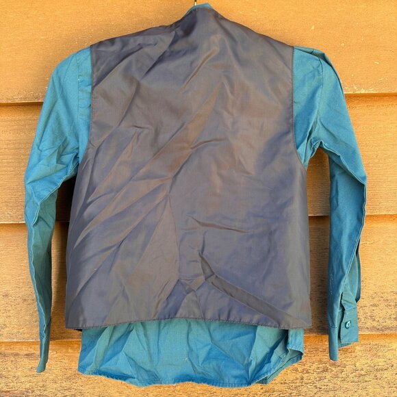 Dockers Boys Blue Shirt Gray Vest & Plaid Clip-On Tie Size 7 - Picture 3 of 11